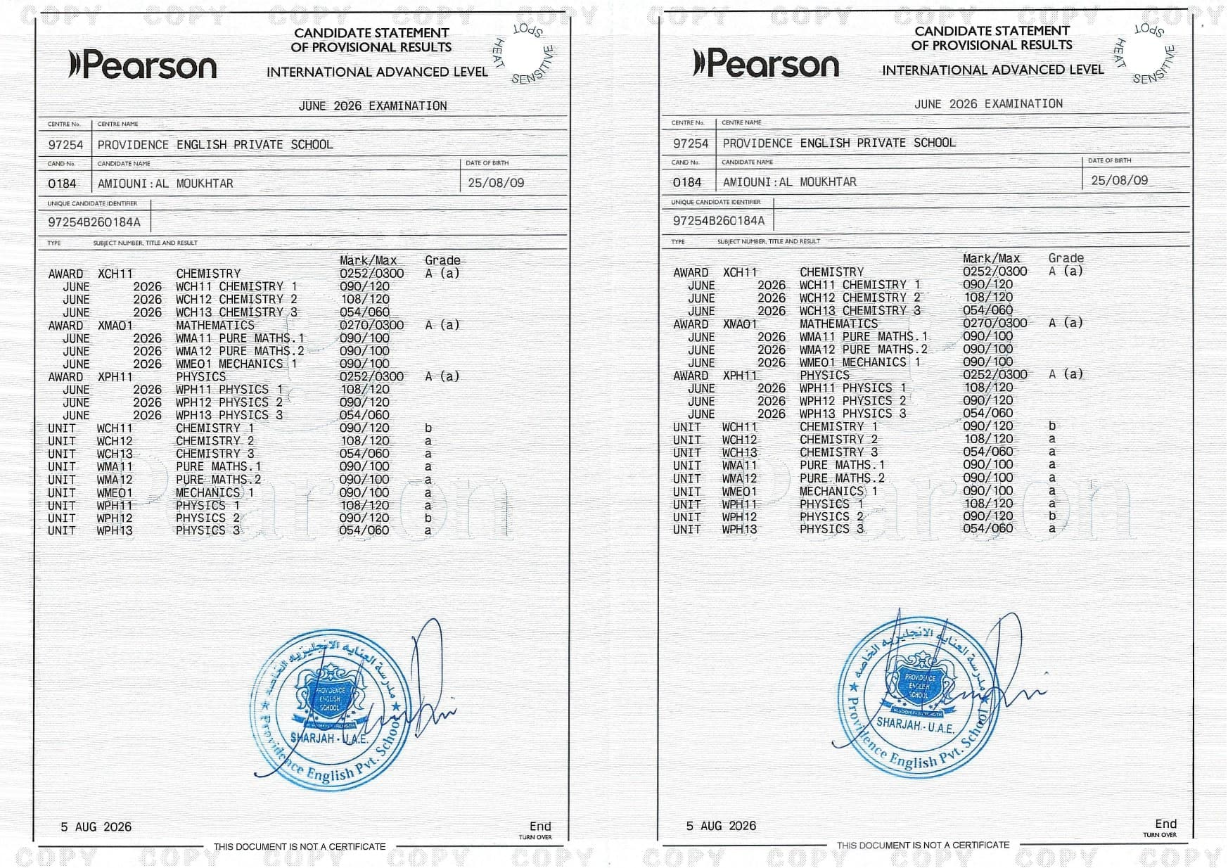 AS Level Results Edexcel